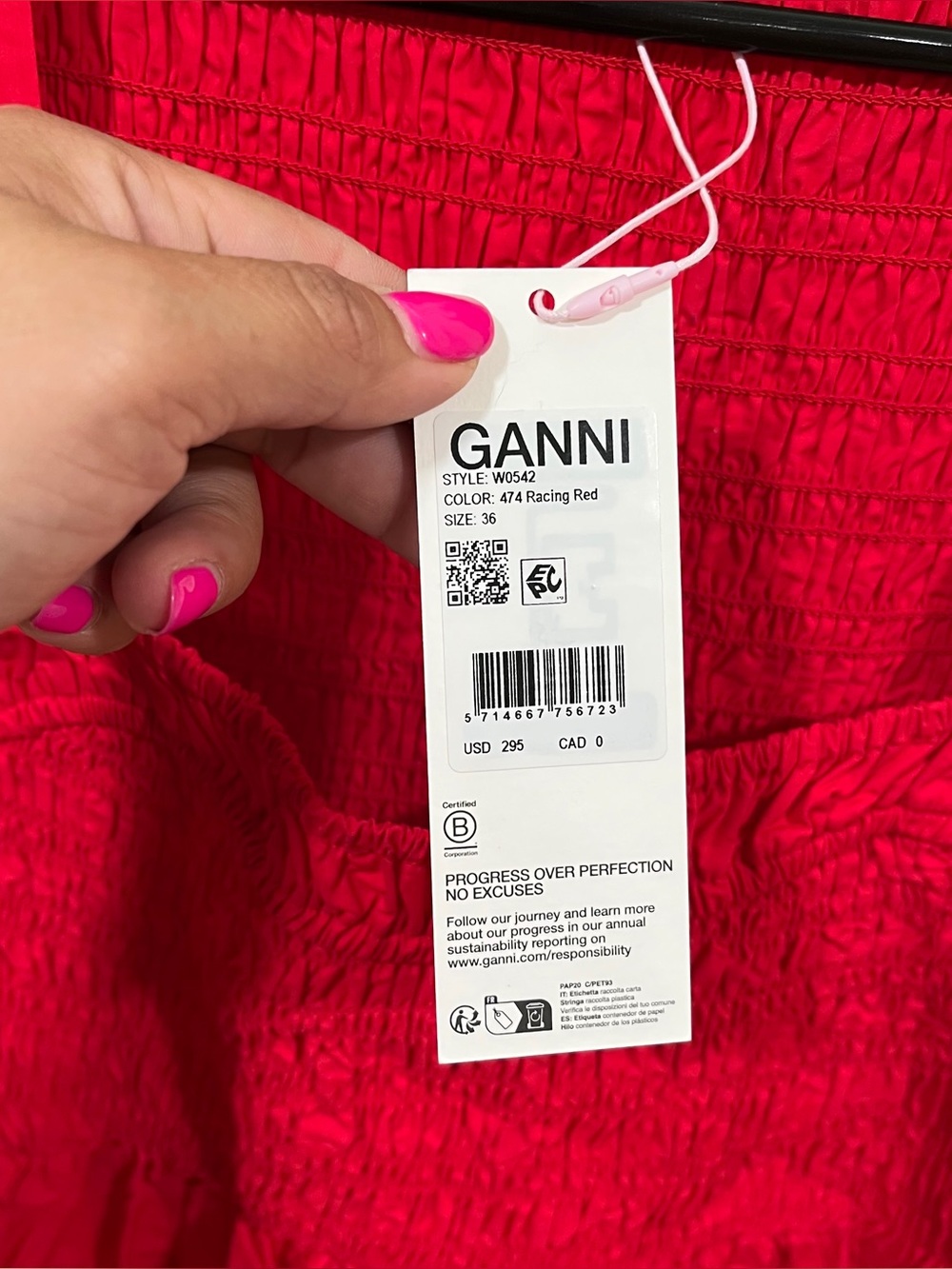 NWT GANNI Smocked Sweetheart Dress size 36 US 4 square neckline smocked bodice - Picture 7 of 13